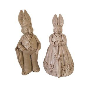 Vintage 1993 Set of 2 Victorian Girl & Boy Bunny Rabbit Figurines Tan home Decor